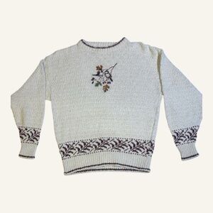 Vintage Shenandoah Cream Cotton Knit Sweater, beautifully embroidered!